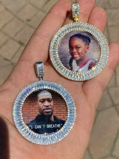 HarlemBling Solid 925 Silver Custom HipHop Photo Pendant Iced Memory Medallion Gold Large 2