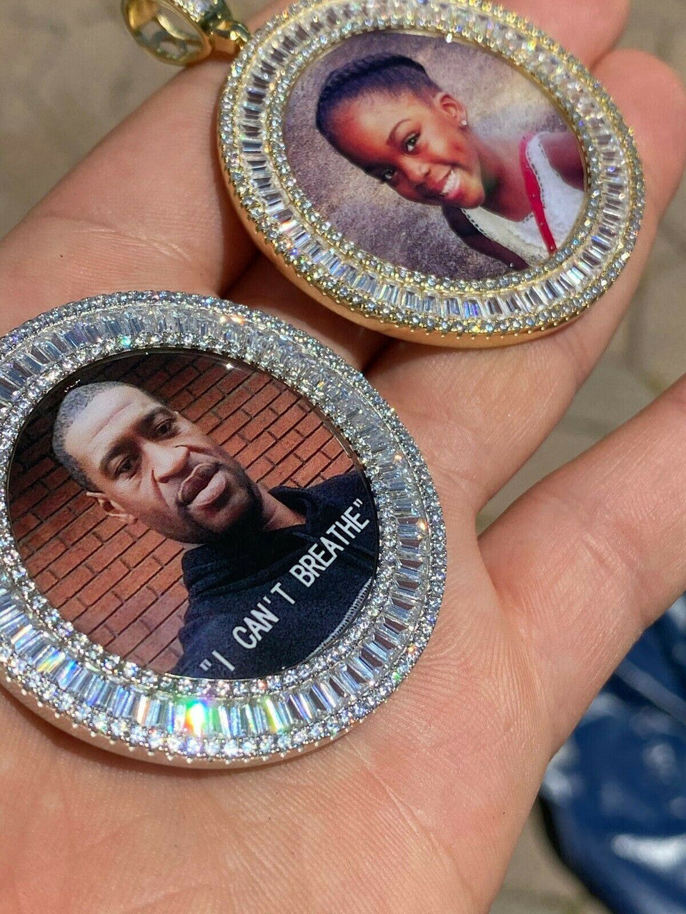 HarlemBling Solid 925 Silver Custom HipHop Photo Pendant Iced Memory Medallion Gold Large 2