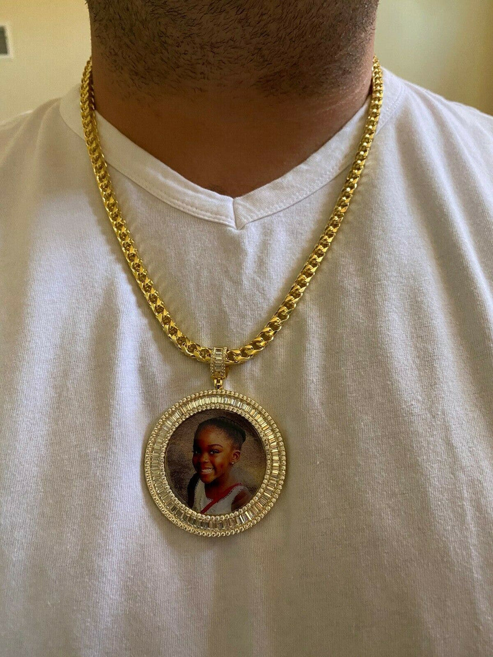 HarlemBling Solid 925 Silver Custom HipHop Photo Pendant Iced Memory Medallion Gold Large 2