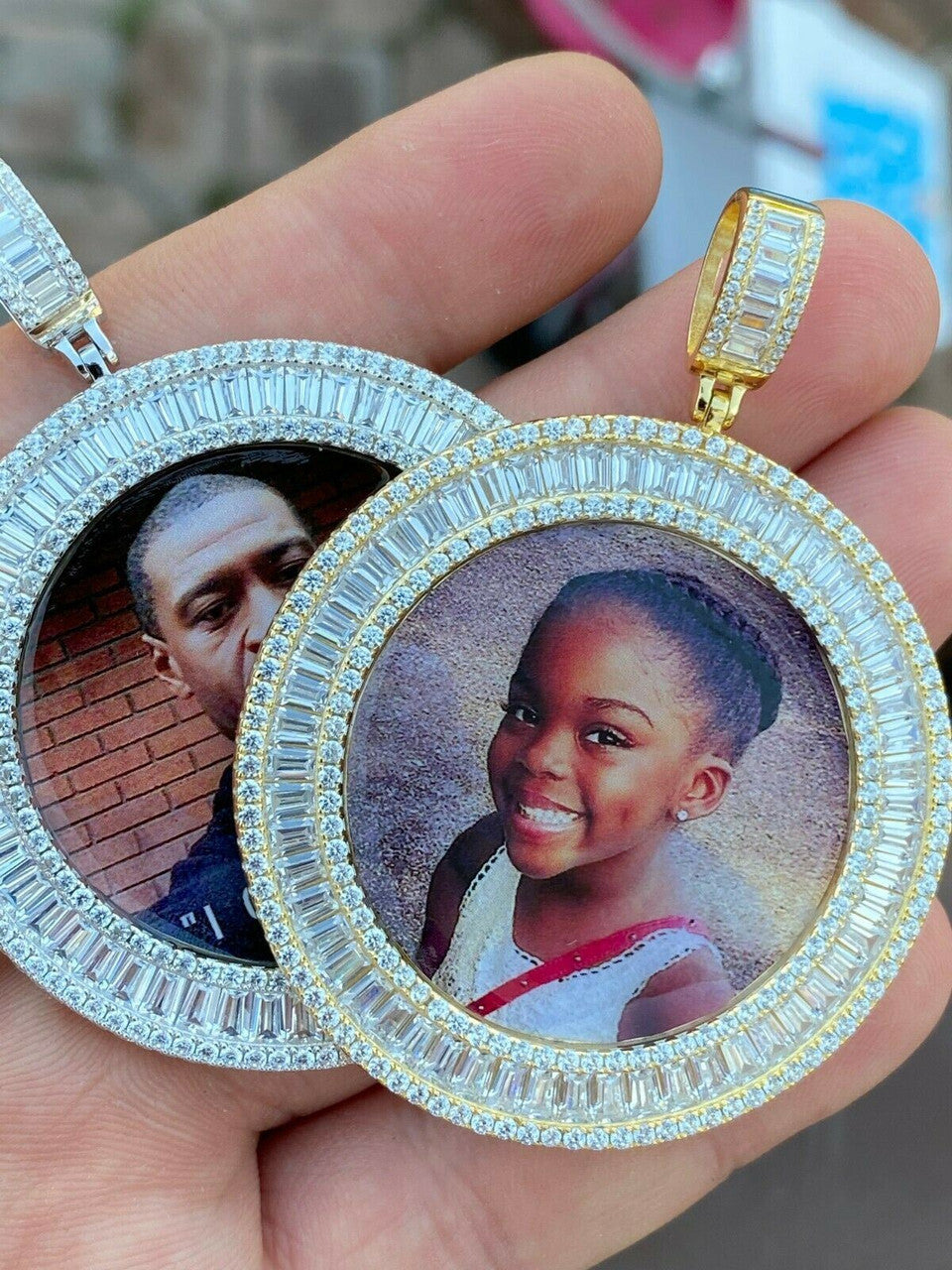 HarlemBling Solid 925 Silver Custom HipHop Photo Pendant Iced Memory Medallion Gold Large 2
