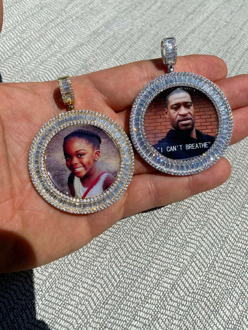 HarlemBling Solid 925 Silver Custom HipHop Photo Pendant Iced Memory Medallion Gold Large 2