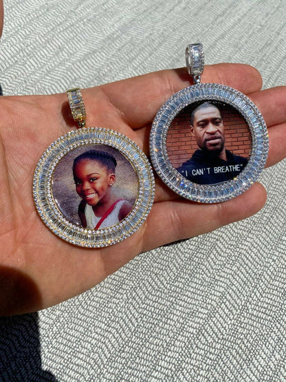 HarlemBling Solid 925 Silver Custom HipHop Photo Pendant Iced Memory Medallion Gold Large 2