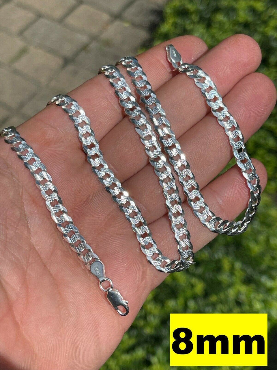 HarlemBling Solid 925 Silver Diamond Cut Flat Miami Curb Cuban Link Chain Necklace 3-11mm