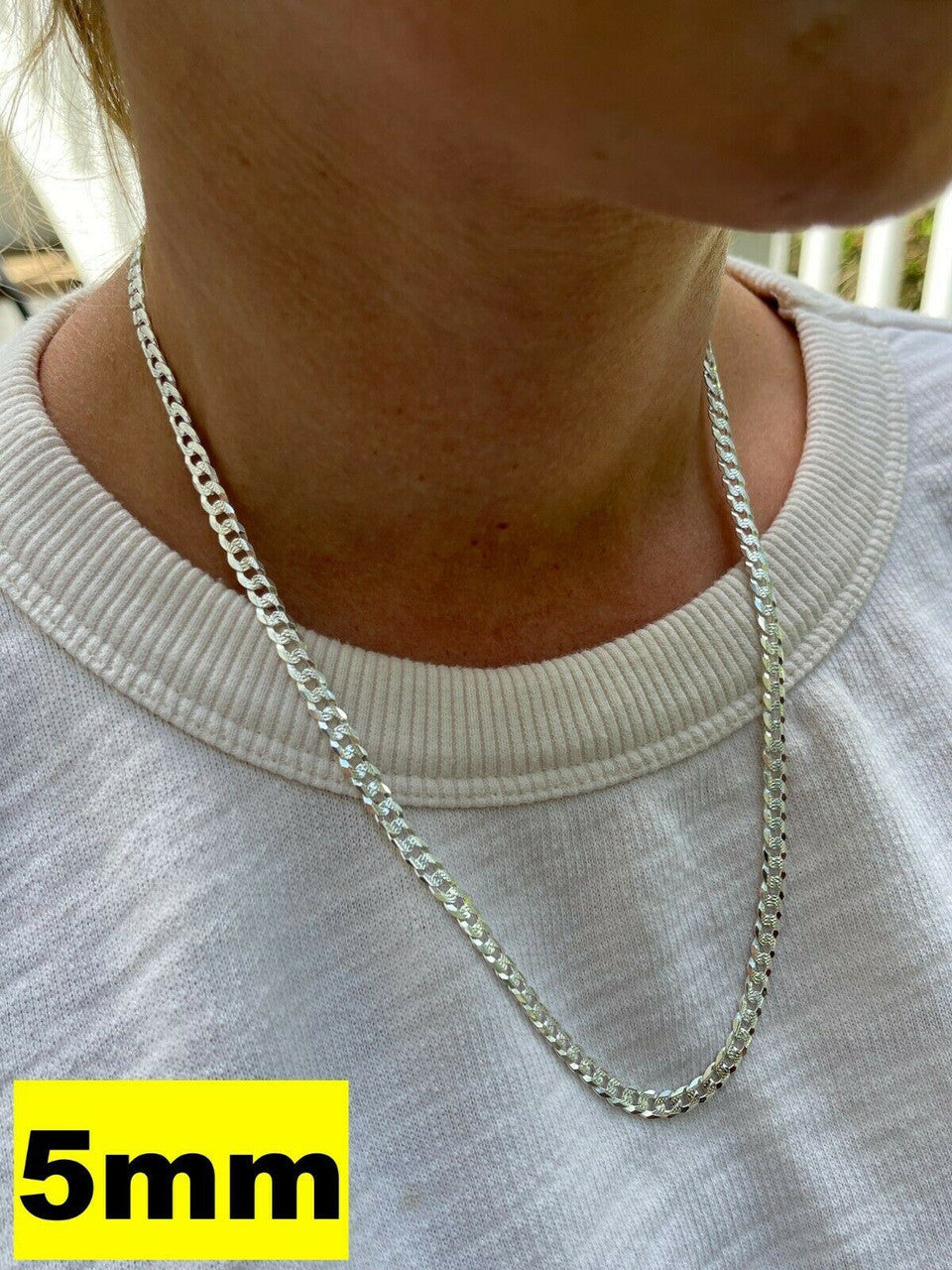 HarlemBling Solid 925 Silver Diamond Cut Flat Miami Curb Cuban Link Chain Necklace 3-11mm
