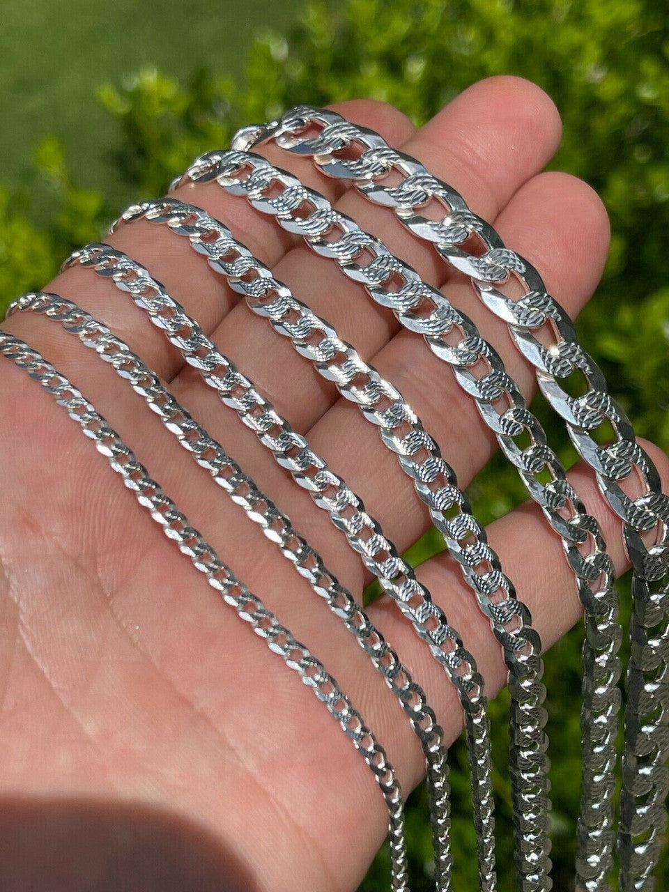 HarlemBling Solid 925 Silver Diamond Cut Flat Miami Curb Cuban Link Chain Necklace 3-11mm