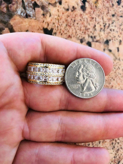 HarlemBling Solid 925 Silver Diamond Tennis Wedding Band Ring His Hers Set Gold ICY Pinky