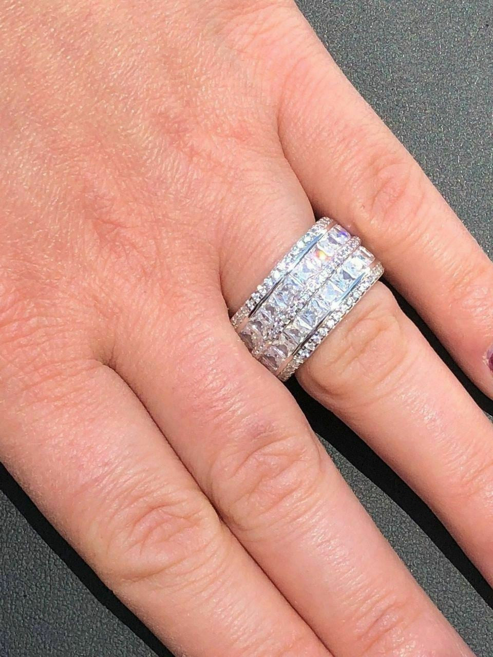 HarlemBling Solid 925 Silver Diamond Tennis Wedding Band Ring His Hers Set Gold ICY Pinky