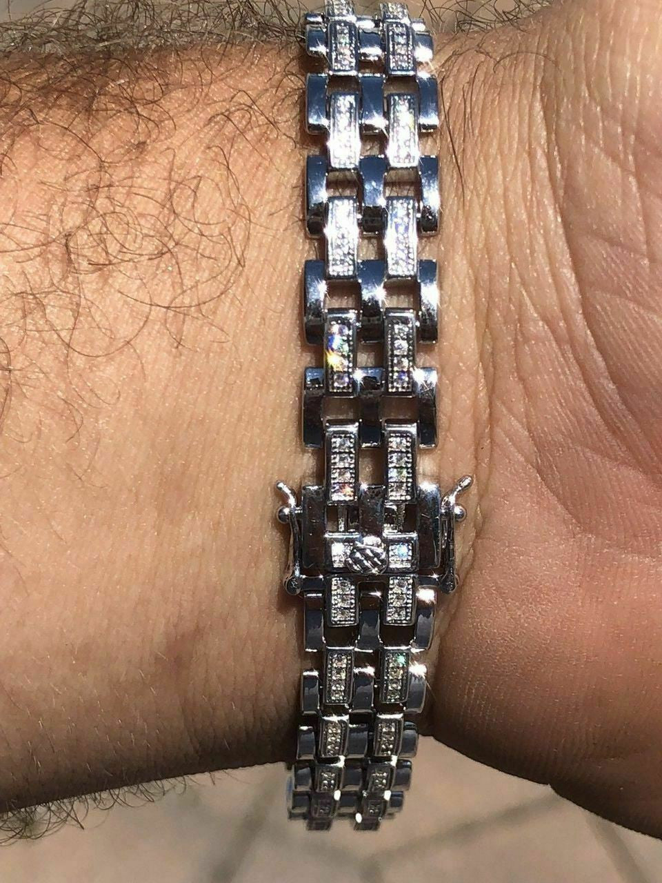 HarlemBling Solid 925 Silver Diamonds Real Iced Hop Mens Presidential Bracelet Custom