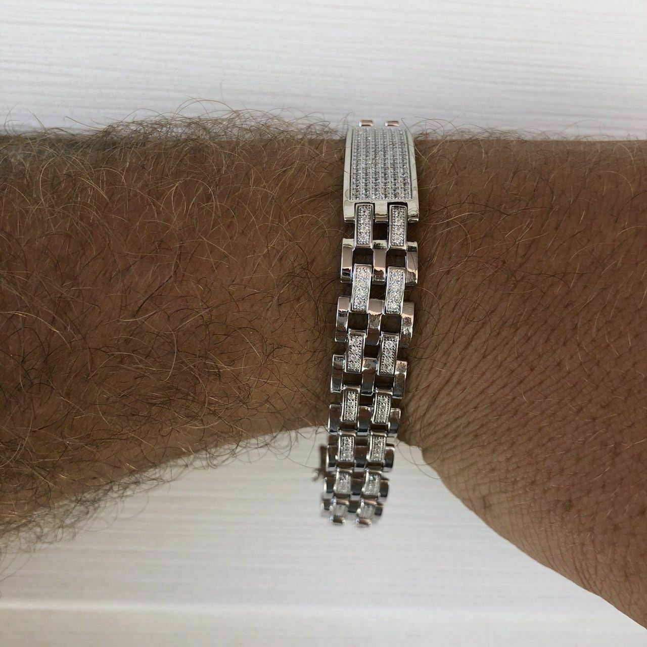 HarlemBling Solid 925 Silver Diamonds Real Iced Hop Mens Presidential Bracelet Custom