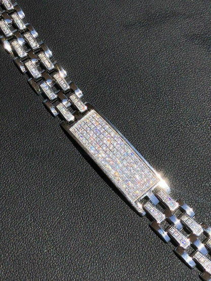 HarlemBling Solid 925 Silver Diamonds Real Iced Hop Mens Presidential Bracelet Custom