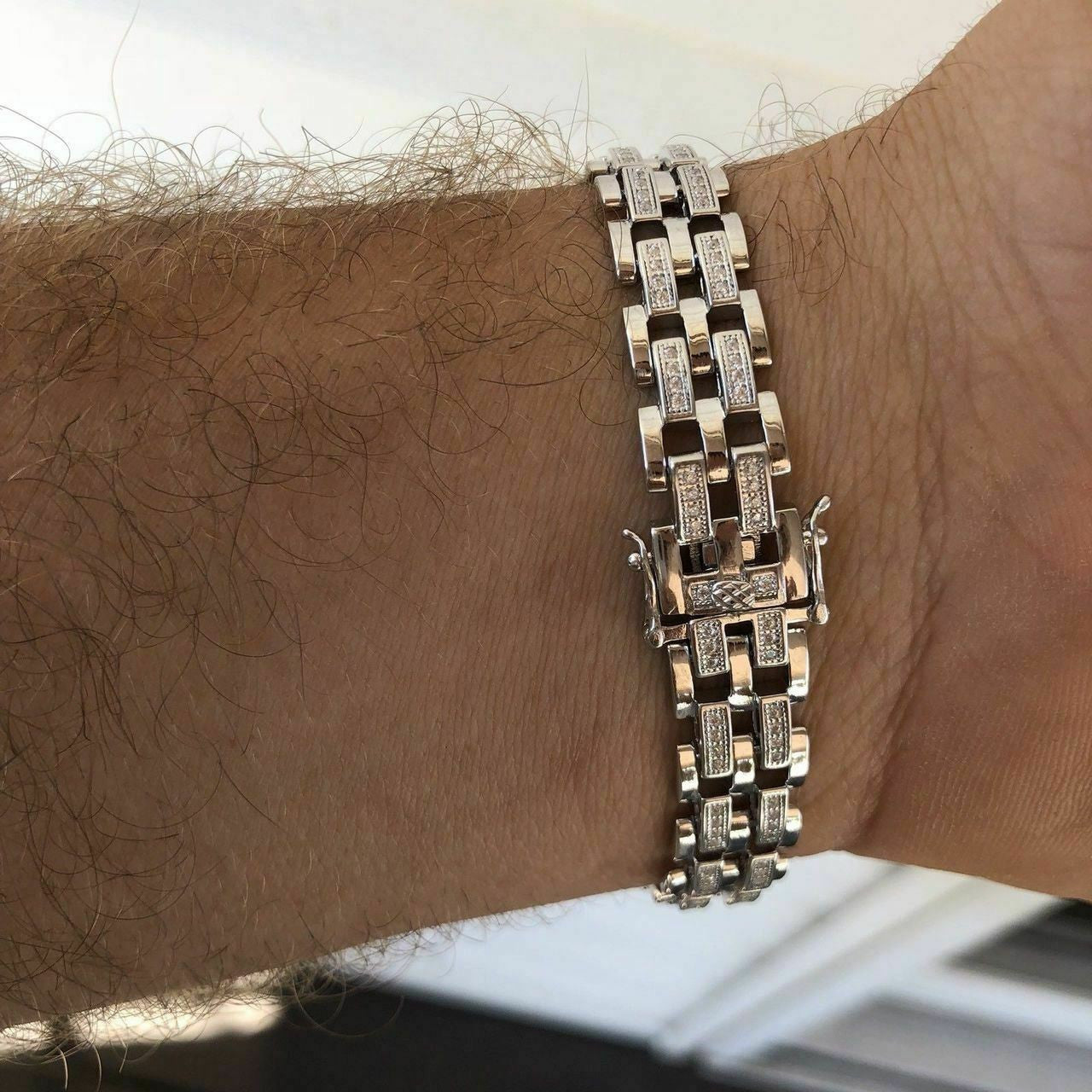 HarlemBling Solid 925 Silver Diamonds Real Iced Hop Mens Presidential Bracelet Custom