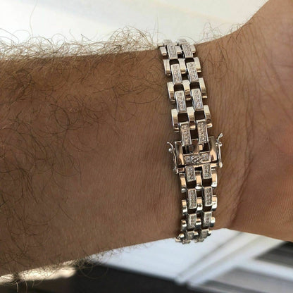 HarlemBling Solid 925 Silver Diamonds Real Iced Hop Mens Presidential Bracelet Custom