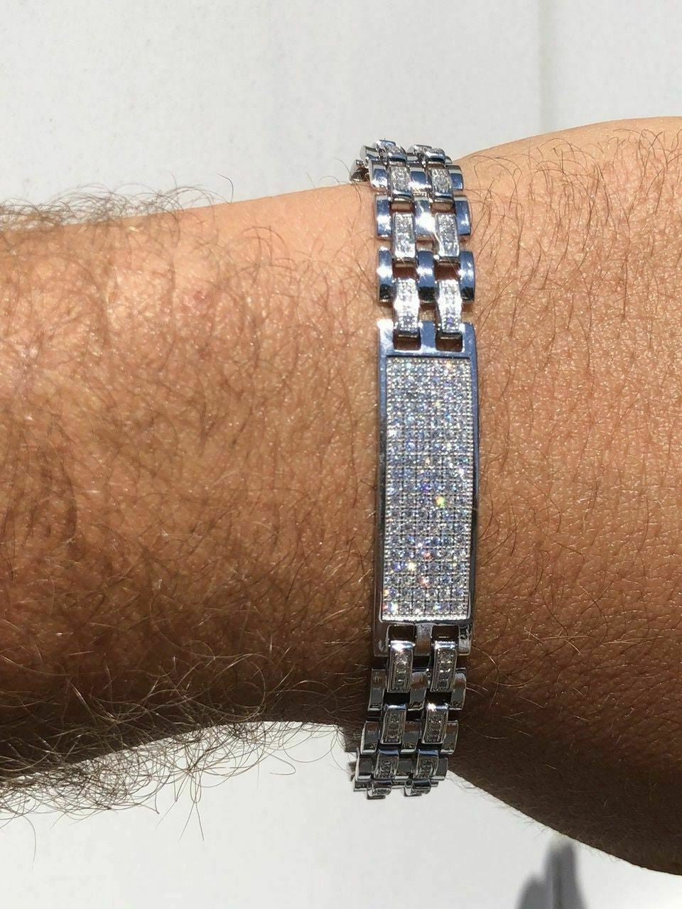 HarlemBling Solid 925 Silver Diamonds Real Iced Hop Mens Presidential Bracelet Custom