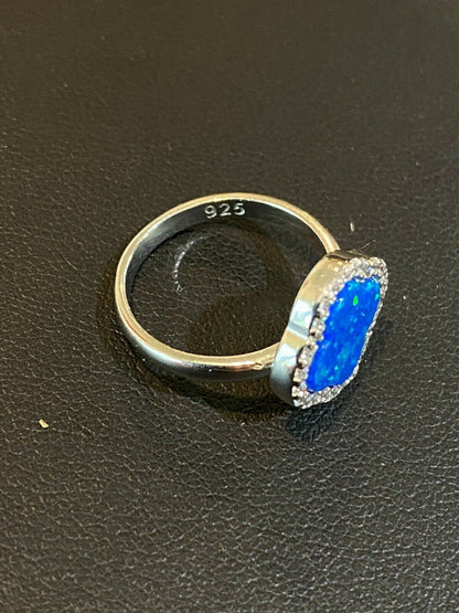 HarlemBling Solid 925 Silver Four Leaf Clover Blue Opal Ring Necklace and Earrings Ladies Set