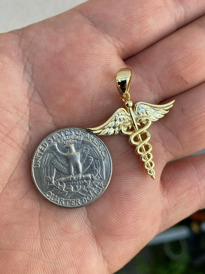 HarlemBling Solid 925 Silver Gold Caduceus Pendant Necklace Healthcare Worker Nurse Doctor