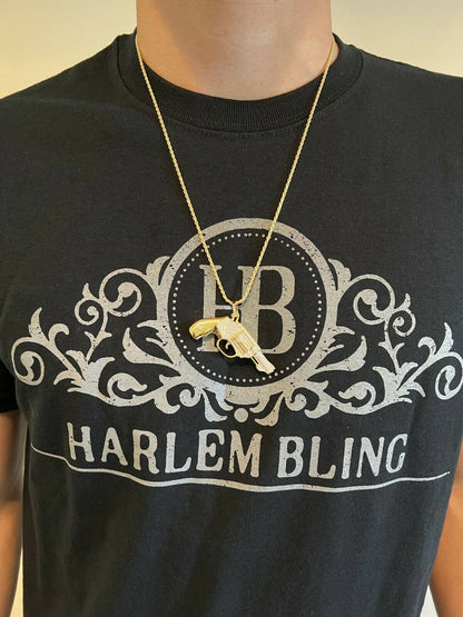 HarlemBling Solid 925 Silver / Gold Iced Diamond Pistol Revolver Gun HipHop Pendant Necklace