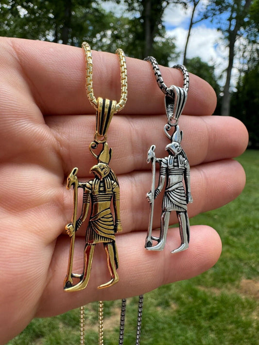 HarlemBling Solid 925 Silver / Gold Oxidized Ancient Egyptian God Horus Pendant Necklace