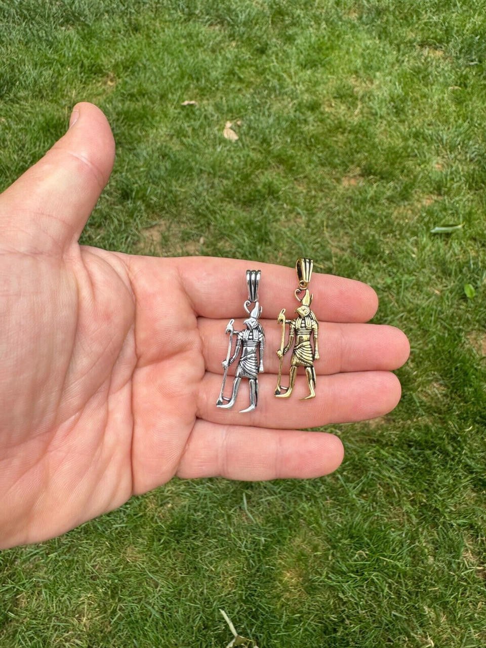 HarlemBling Solid 925 Silver / Gold Oxidized Ancient Egyptian God Horus Pendant Necklace