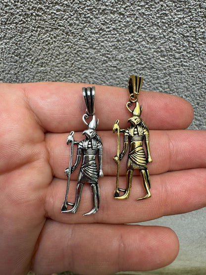 HarlemBling Solid 925 Silver / Gold Oxidized Ancient Egyptian God Horus Pendant Necklace