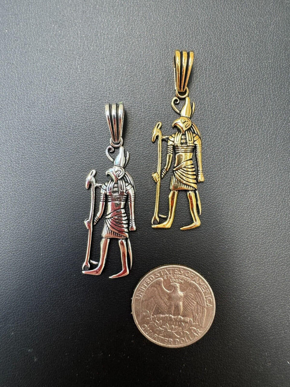 HarlemBling Solid 925 Silver / Gold Oxidized Ancient Egyptian God Horus Pendant Necklace