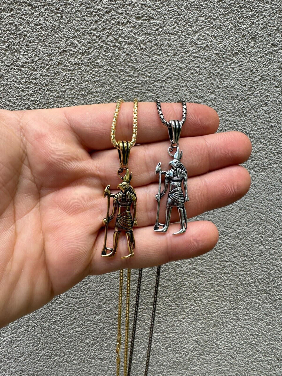 HarlemBling Solid 925 Silver / Gold Oxidized Ancient Egyptian God Horus Pendant Necklace