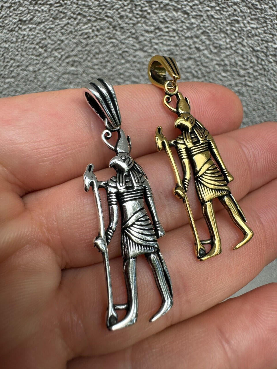 HarlemBling Solid 925 Silver / Gold Oxidized Ancient Egyptian God Horus Pendant Necklace