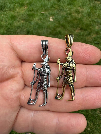 HarlemBling Solid 925 Silver / Gold Oxidized Ancient Egyptian God Horus Pendant Necklace