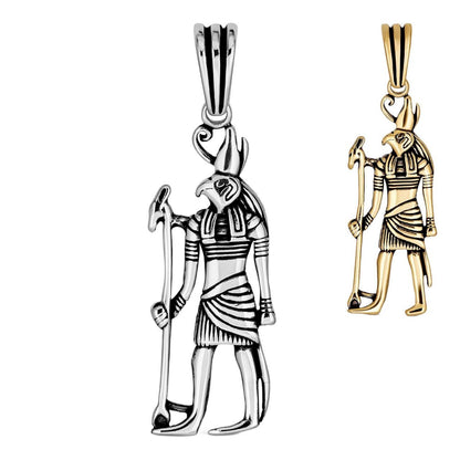 HarlemBling Solid 925 Silver / Gold Oxidized Ancient Egyptian God Horus Pendant Necklace
