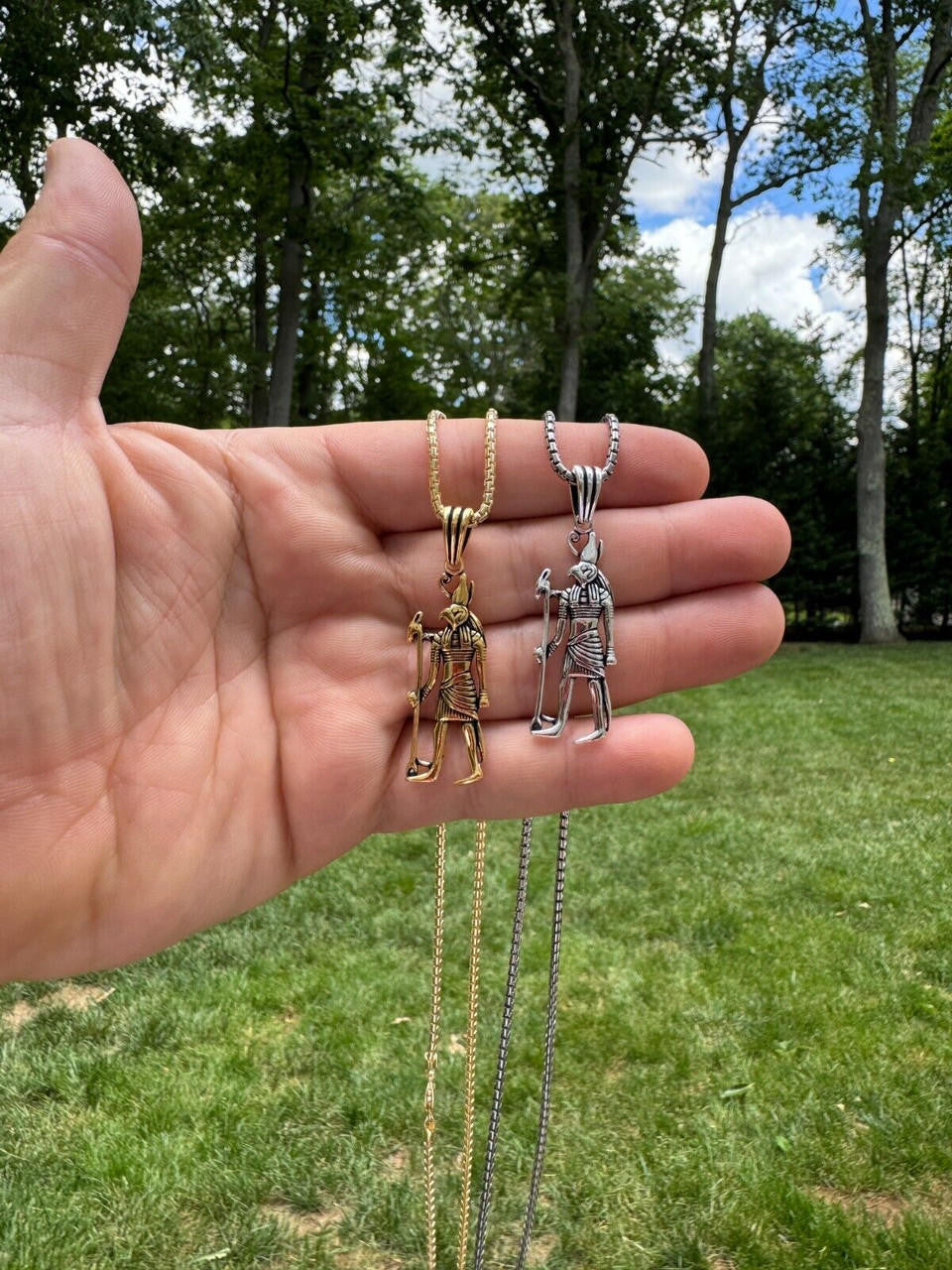 HarlemBling Solid 925 Silver / Gold Oxidized Ancient Egyptian God Horus Pendant Necklace