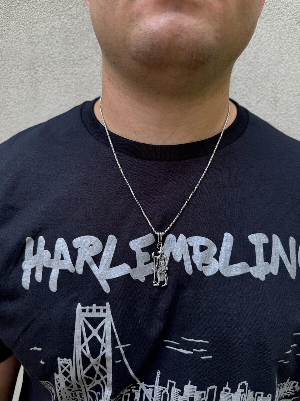 HarlemBling Solid 925 Silver / Gold Oxidized Ancient Egyptian God Horus Pendant Necklace