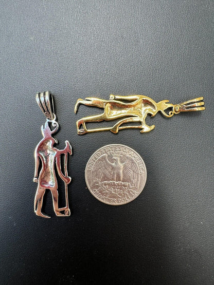 HarlemBling Solid 925 Silver / Gold Oxidized Ancient Egyptian God Horus Pendant Necklace