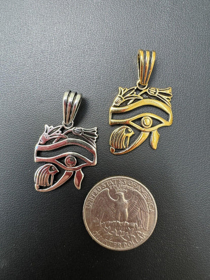 HarlemBling Solid 925 Silver / Gold Oxidized Egyptian Eye Of Horus Evil Eye Pendant Necklace