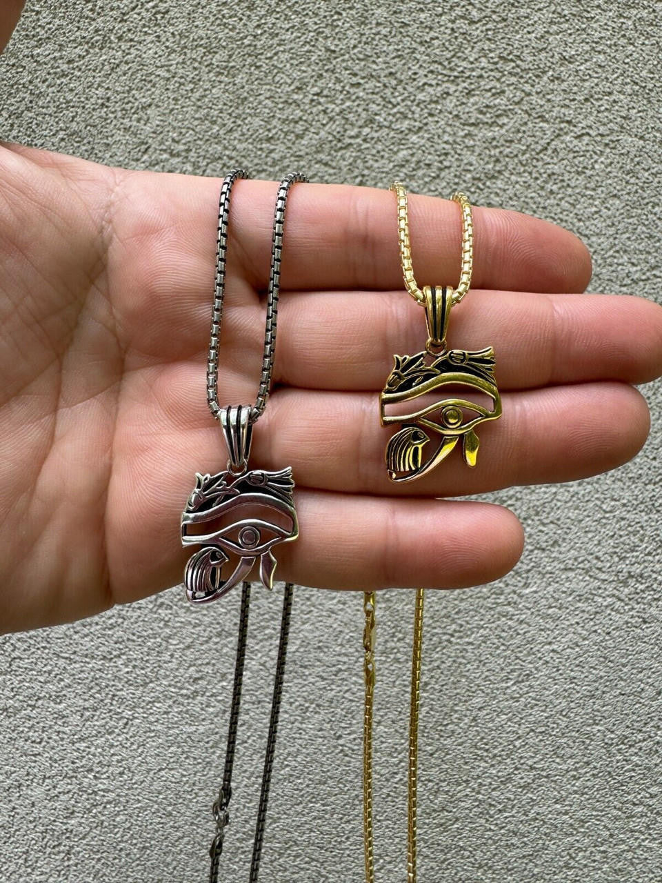 HarlemBling Solid 925 Silver / Gold Oxidized Egyptian Eye Of Horus Evil Eye Pendant Necklace