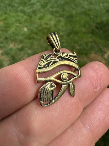 HarlemBling Solid 925 Silver / Gold Oxidized Egyptian Eye Of Horus Evil Eye Pendant Necklace