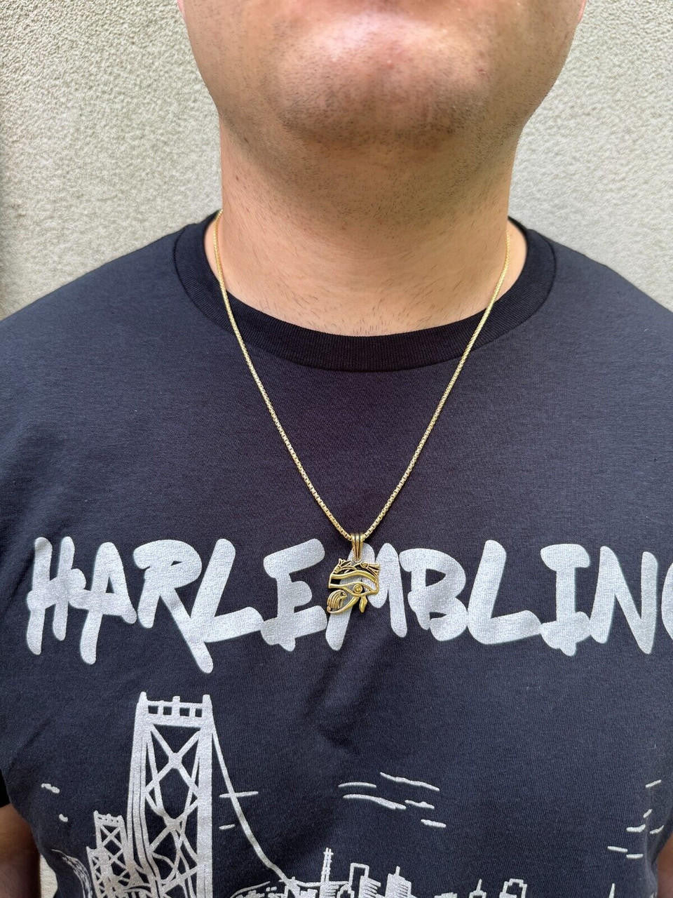 HarlemBling Solid 925 Silver / Gold Oxidized Egyptian Eye Of Horus Evil Eye Pendant Necklace