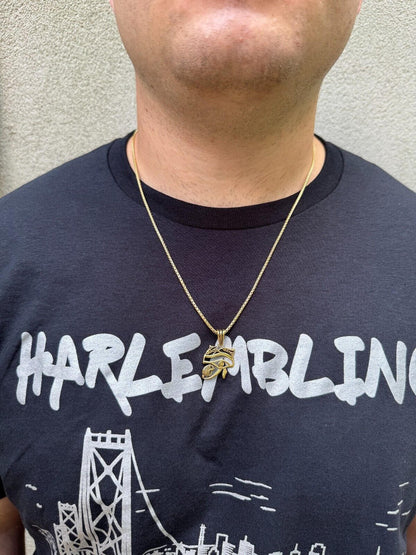 HarlemBling Solid 925 Silver / Gold Oxidized Egyptian Eye Of Horus Evil Eye Pendant Necklace