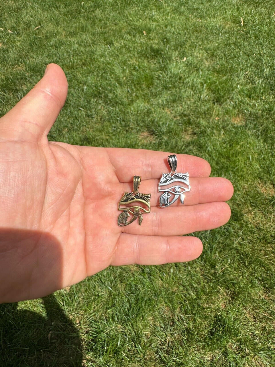 HarlemBling Solid 925 Silver / Gold Oxidized Egyptian Eye Of Horus Evil Eye Pendant Necklace