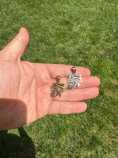 HarlemBling Solid 925 Silver / Gold Oxidized Egyptian Eye Of Horus Evil Eye Pendant Necklace