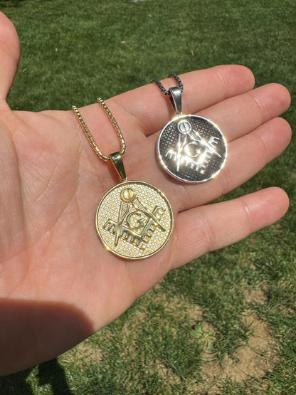 HarlemBling Solid 925 Silver /Gold Plated Freemason Masonic Medallion Pendant Necklace