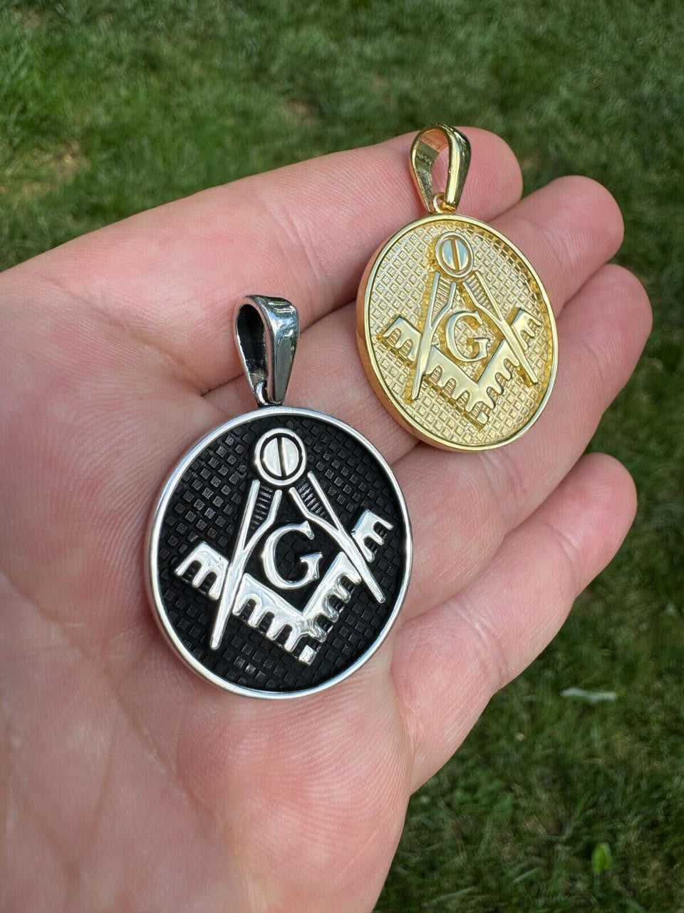 HarlemBling Solid 925 Silver /Gold Plated Freemason Masonic Medallion Pendant Necklace