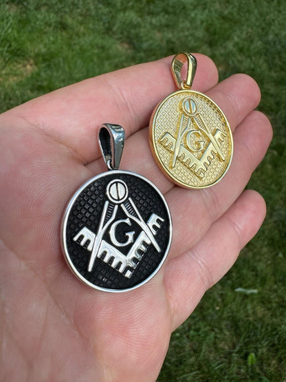 HarlemBling Solid 925 Silver /Gold Plated Freemason Masonic Medallion Pendant Necklace
