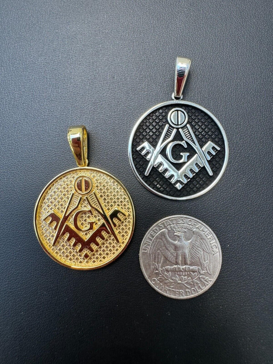 HarlemBling Solid 925 Silver /Gold Plated Freemason Masonic Medallion Pendant Necklace