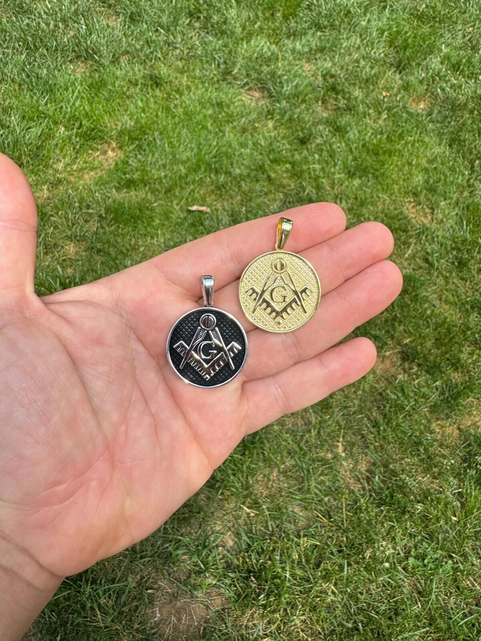 HarlemBling Solid 925 Silver /Gold Plated Freemason Masonic Medallion Pendant Necklace