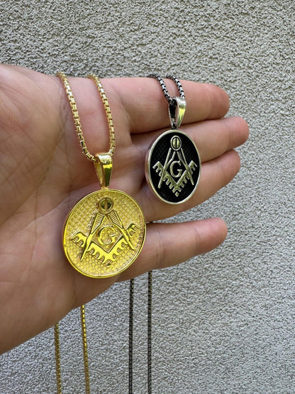 HarlemBling Solid 925 Silver /Gold Plated Freemason Masonic Medallion Pendant Necklace