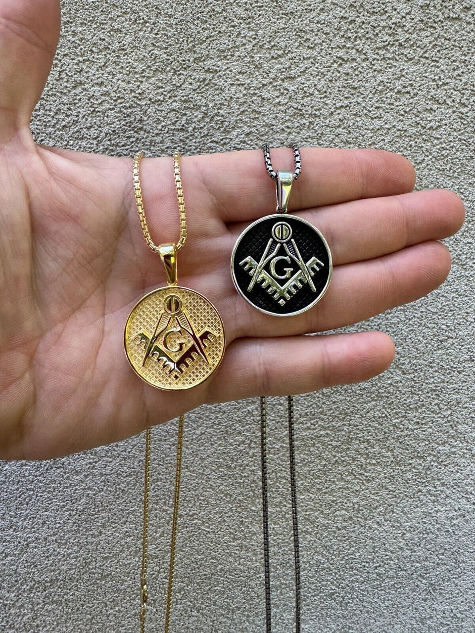 HarlemBling Solid 925 Silver /Gold Plated Freemason Masonic Medallion Pendant Necklace