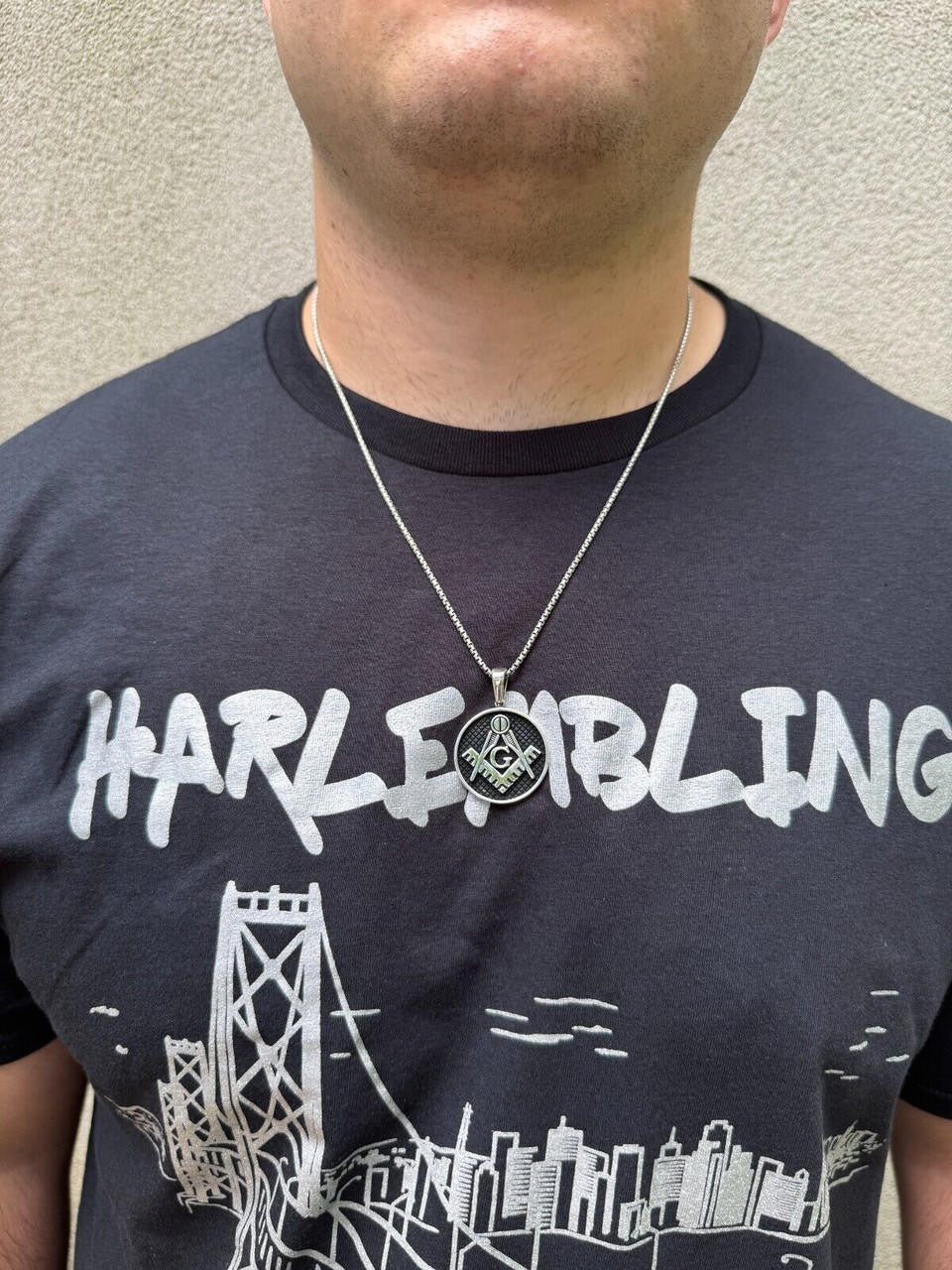 HarlemBling Solid 925 Silver /Gold Plated Freemason Masonic Medallion Pendant Necklace