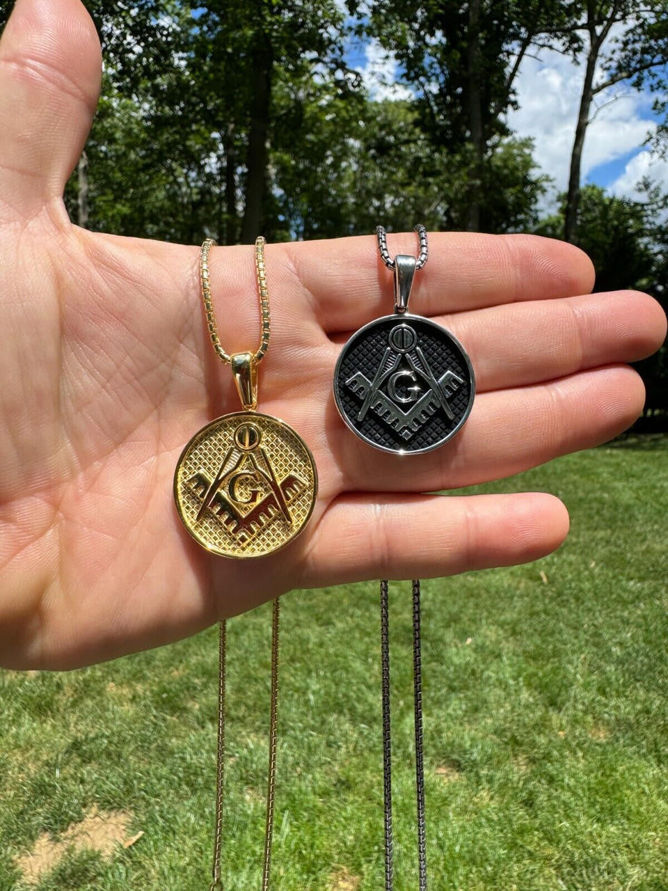 HarlemBling Solid 925 Silver /Gold Plated Freemason Masonic Medallion Pendant Necklace