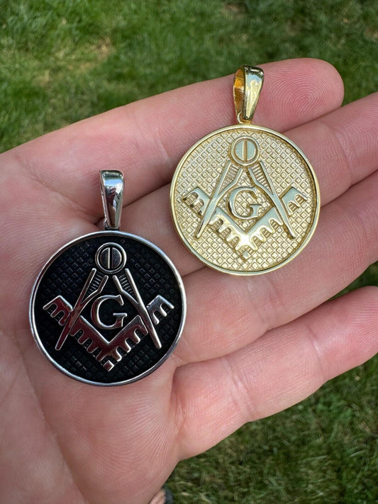 HarlemBling Solid 925 Silver /Gold Plated Freemason Masonic Medallion Pendant Necklace