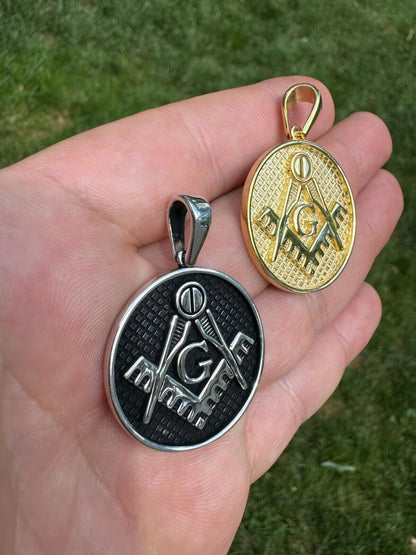 HarlemBling Solid 925 Silver /Gold Plated Freemason Masonic Medallion Pendant Necklace
