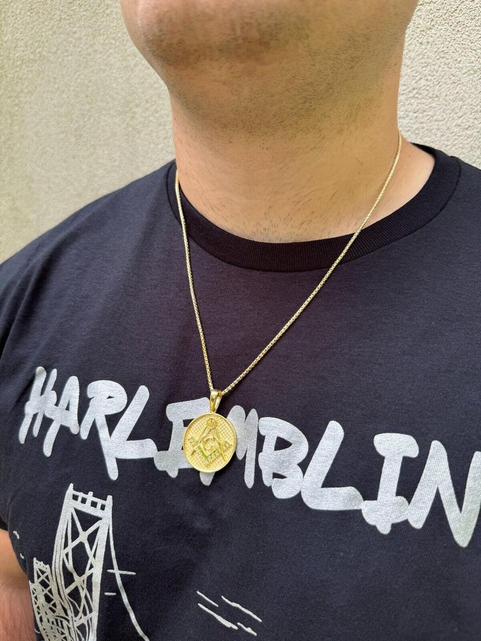HarlemBling Solid 925 Silver /Gold Plated Freemason Masonic Medallion Pendant Necklace